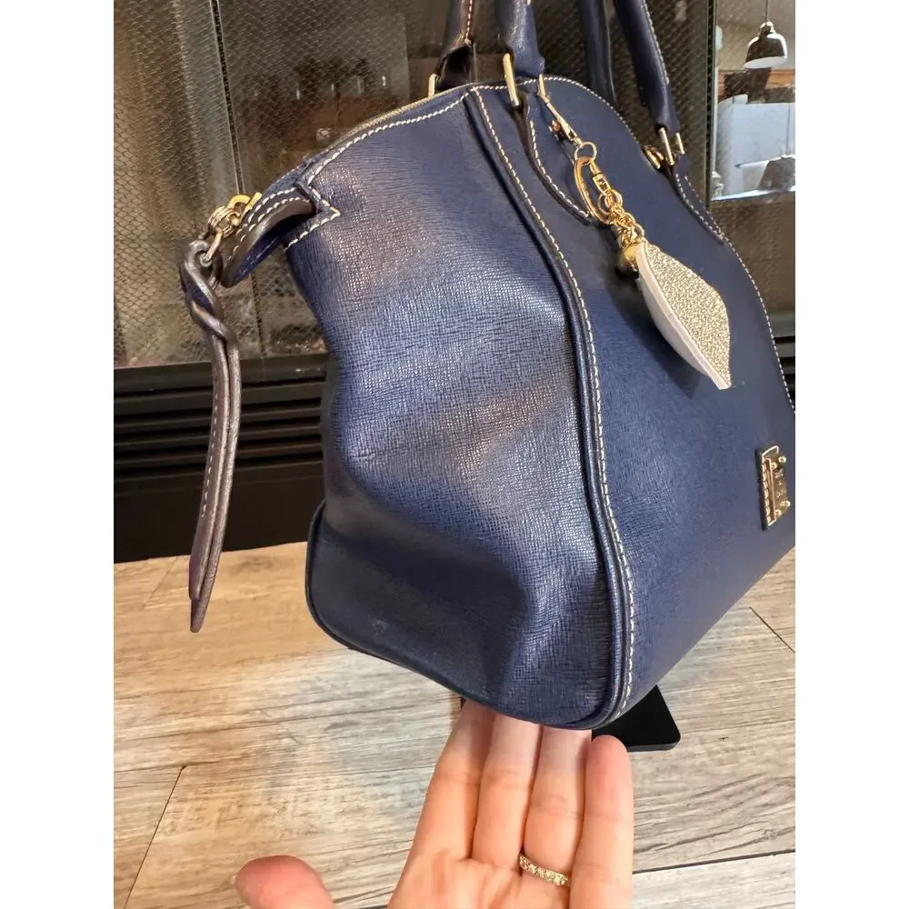 Dooney and Bourke blue Saffiano Leather large Sydney Satchel handbag with charm